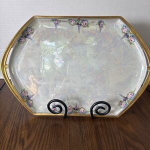 Antique Czechoslovakia Porcelain Trinket Tray Dish Signed 1920's Pearl Finish